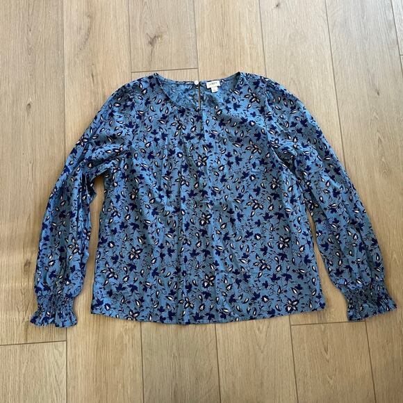 J.Crew Women’s Blue Floral Poplin Blouse Sz Large - Picture 2 of 9